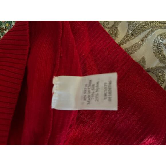 Coldwater Creek split neck silk blend turtleneck M Excellent Fall Red Soft ribbe - Picture 2 of 5